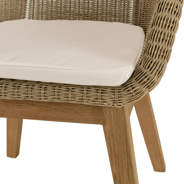 Salon de jardin teck naturel 1 table pieds en croix 320 cm + 8 fauteuils résine tressée MANY