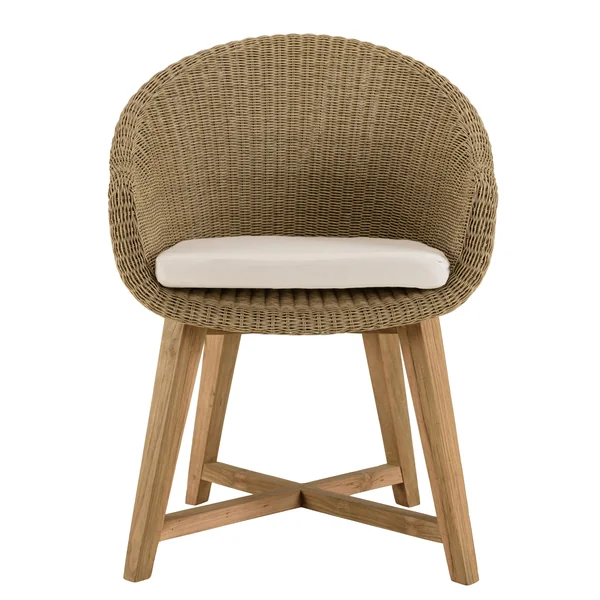 Salon de jardin teck naturel 1 table pieds inclinés 300 cm + 8 fauteuils arrondis résine tressée MANY
