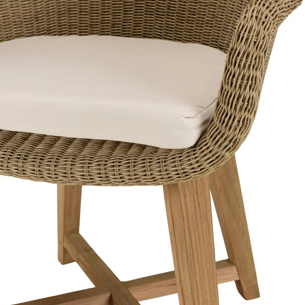 Salon de jardin teck naturel 1 table pieds inclinés 300 cm + 8 fauteuils arrondis résine tressée MANY