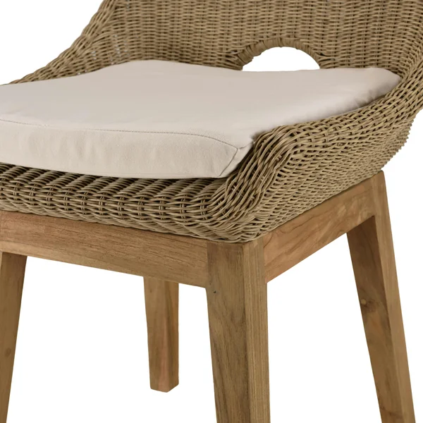 Salon de jardin teck naturel 1 table pieds tréteaux 220 cm + 6 chaises résine tressée MANY