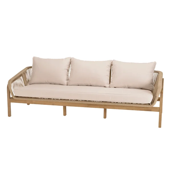 Salon détente 5 places acacia naturel et cordage beige avec coussins BAHIA