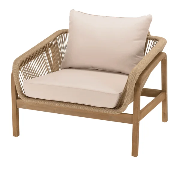 Salon détente 5 places acacia naturel et cordage beige avec coussins BAHIA