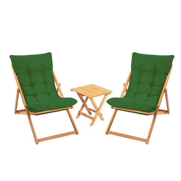 Salon jardin détente 2 places vert - bois et toile SORA