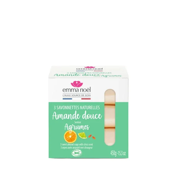 Savonnettes à l’amande douce bio en sachets de 3 x 150 g