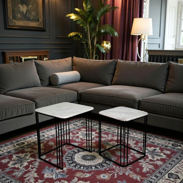 Sellette carrée plateau en marbre (lot de 2)