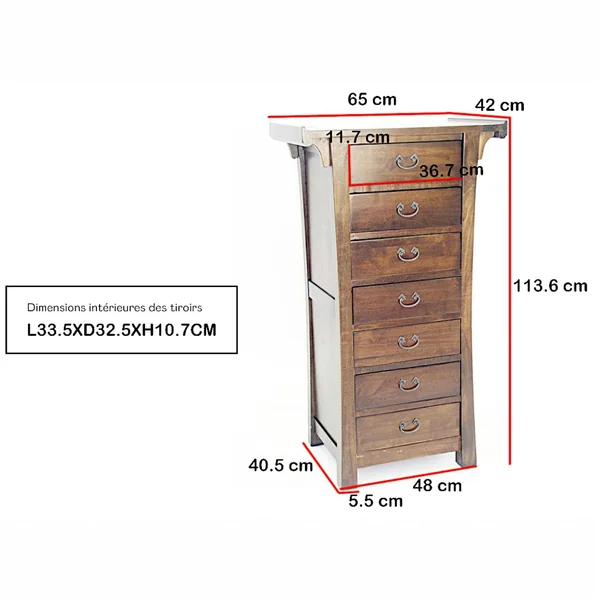 Semainier meuble bois massif style colonial MAORI