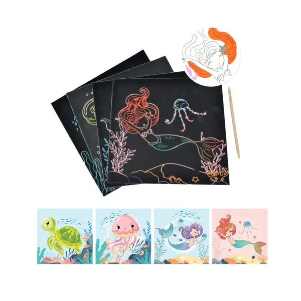 SET 4 CARTES A GRATTER 20X20CM SIRENES