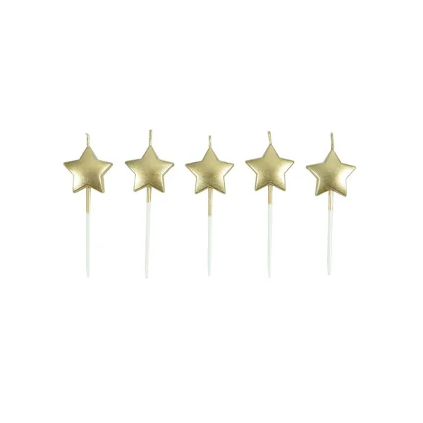 SET 5 BOUGIES FORME ETOILE 3D PIC PLASTIQUE 3CM OR