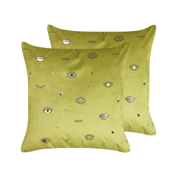 Set of 2 Decorative Cushions AEONIUM Velvet 45 x 45 cm Olive Green Abstract Pattern