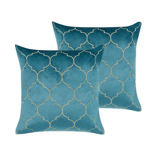 Set of 2 Decorative Cushions ALYSSUM Velvet 45 x 45 cm Blue Trellis Pattern