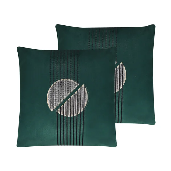 Set of 2 Decorative Cushions CEROPEGIA Velvet 45 x 45 cm Emerald Green Geometric Pattern