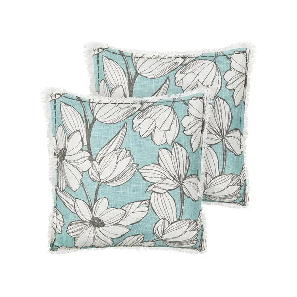 Set of 2 Decorative Cushions CYANOTIS Cotton 45 x 45 cm Light Blue Floral Pattern