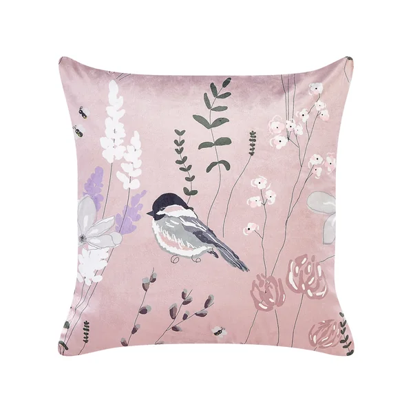 Set of 2 Decorative Cushions CYCLAMEN Velvet 45 x 45 cm Pastel Pink Floral Pattern