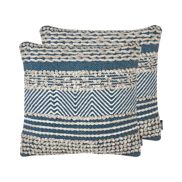 Set of 2 Decorative Cushions DEWBERRY Cotton 45 x 45 cm Blue Geometric Pattern