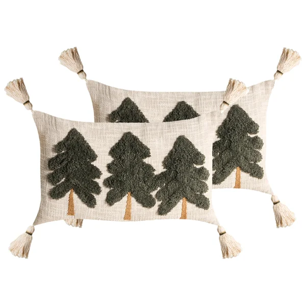 Set of 2 Decorative Cushions FAGRAEA Cotton 30 x 50 cm Light Beige Christmas Motif