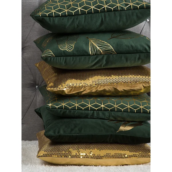 Set of 2 Decorative Cushions FERN Velvet 45 x 45 cm Dark Green Plant Pattern
