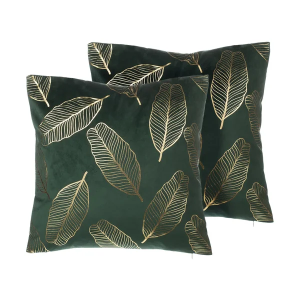 Set of 2 Decorative Cushions FREESIA Velvet 45 x 45 cm Dark Green Plant Pattern