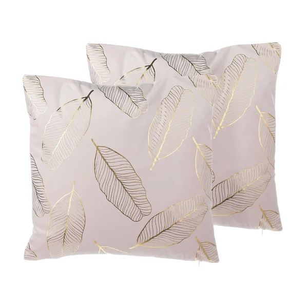 Set of 2 Decorative Cushions FREESIA Velvet 45 x 45 cm Pink Plant Pattern