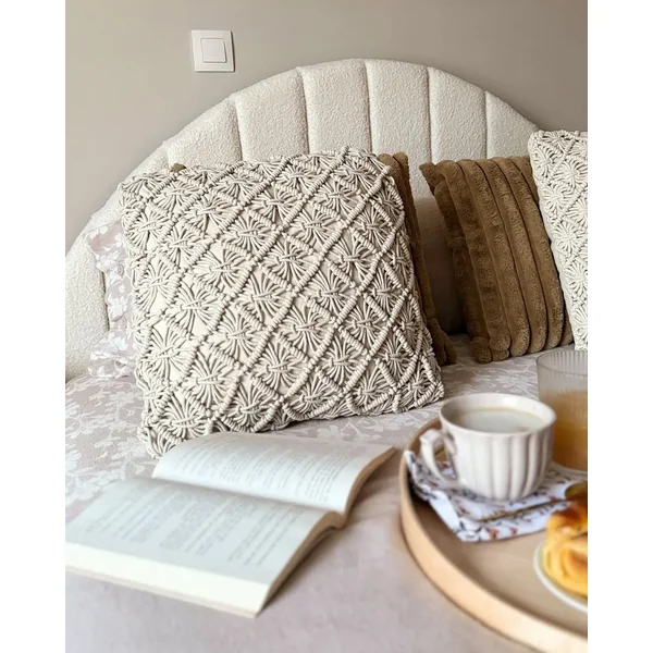 Set of 2 Decorative Cushions KIZKALESI Cotton 45 x 45 cm Light Beige Geometric Pattern