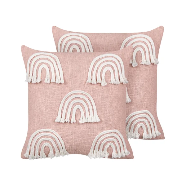 Set of 2 Decorative Cushions LEEA Cotton 45 x 45 cm Pastel Pink