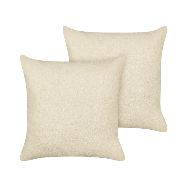 Set of 2 Decorative Cushions LEUZEA Boucle 60 x 60 cm Beige Solid