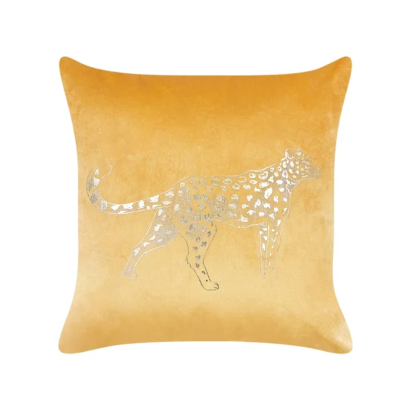 Set of 2 Decorative Cushions MARULA Velvet 45 x 45 cm Mustard Animal Pattern
