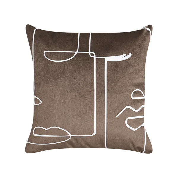 Set of 2 Decorative Cushions PHILODENDRON Velvet 45 x 45 cm Brown Abstract Pattern