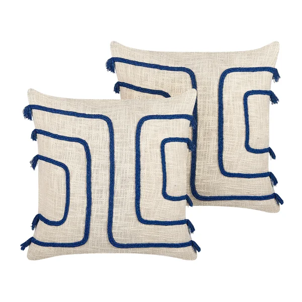 Set of 2 Decorative Cushions PLEIONE Cotton 45 x 45 cm Navy Blue Geometric Pattern