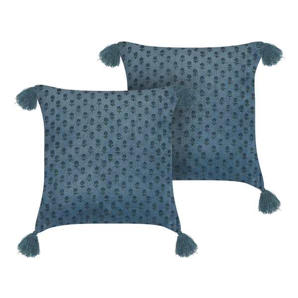 Set of 2 Decorative Cushions RIBES Velvet 45 x 45 cm Dark Blue Floral Pattern