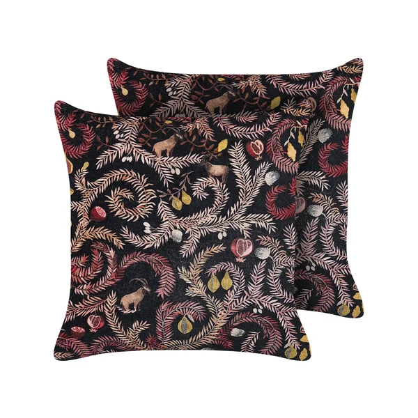 Set of 2 Decorative Cushions RICINUS Velvet 45 x 45 cm Black Oriental Pattern