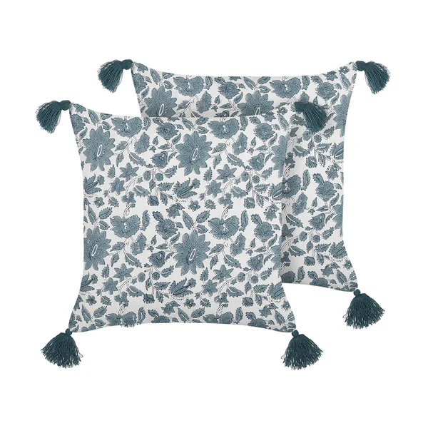 Set of 2 Decorative Cushions RUMEX Cotton 45 x 45 cm Blue Floral Pattern