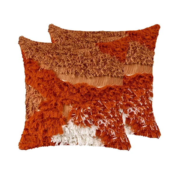 Set of 2 Decorative Cushions SAGENIA Cotton 45 x 45 cm Orange Abstract Pattern