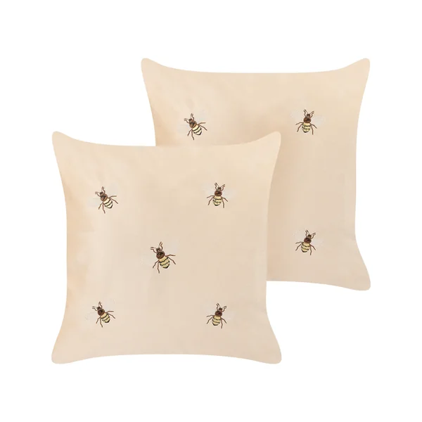 Set of 2 Decorative Cushions TALINUM Velvet 45 x 45 cm Beige Animal Pattern