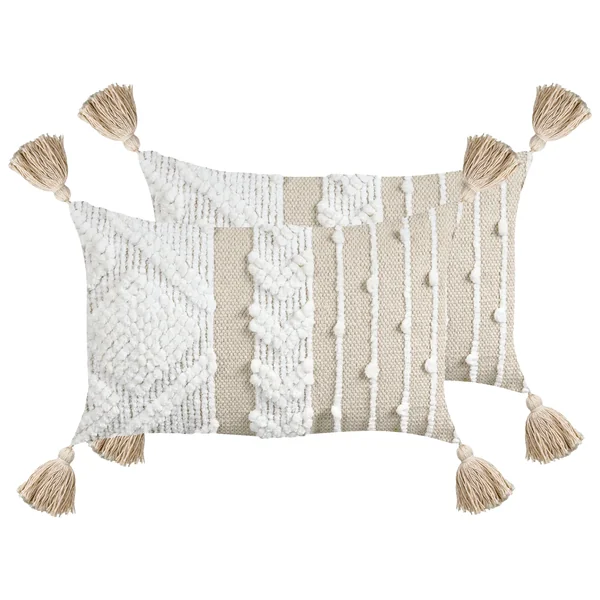 Set of 2 Decorative Cushions VALVARIA Cotton 30 x 50 cm Off-White Chevron Pattern