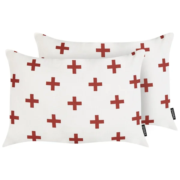 Set of 2 Decorative Cushions VELLEIA Cotton 50 x 35 cm White Geometric Pattern