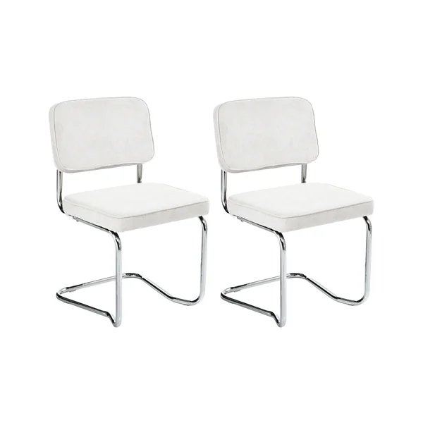Set of 2 Dining Chairs IRWIN Corduroy Off-White