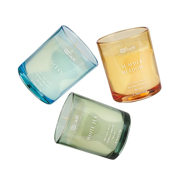 Set of 3 Scented Candles SHEER JOY Soy Wax Fresh Notes