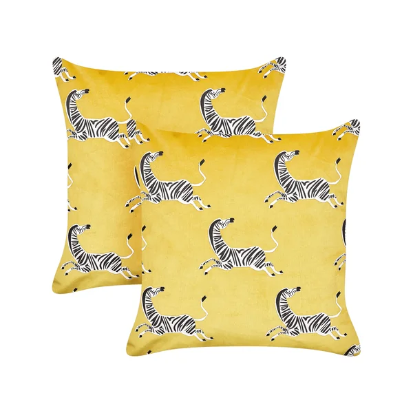 Set van 2 sierkussens ACONITUM Fluweel 45 x 45 cm Geel dierenprint