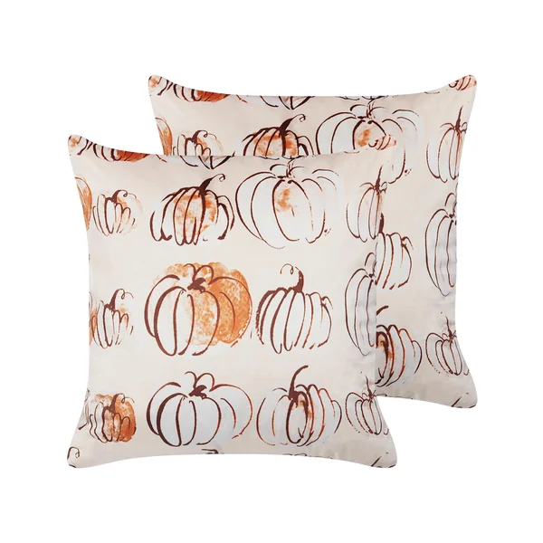 Set van 2 sierkussens CUCURBITA Fluweel 45 x 45 cm Beige bladpatroon