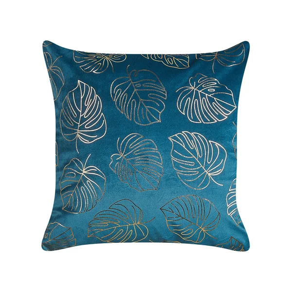 Set van 2 sierkussens DELICIOSA Fluweel 45 x 45 cm Blauw bladpatroon