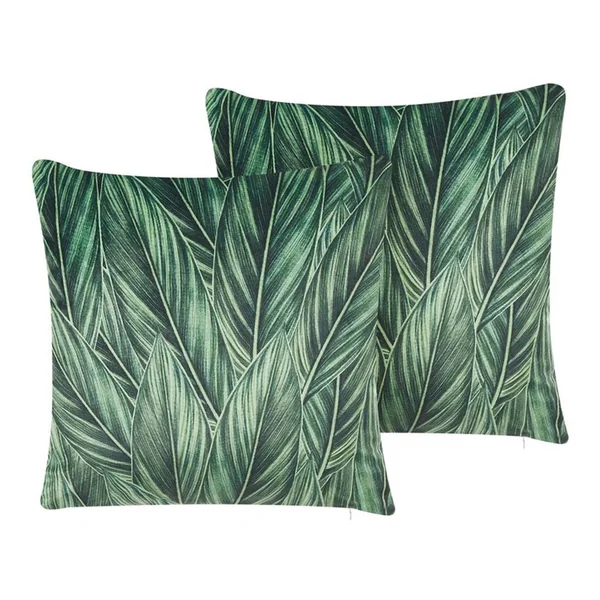 Set van 2 sierkussens DIASCIA Fluweel 45 x 45 cm Groen bladpatroon