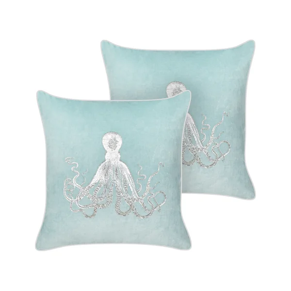 Set van 2 sierkussens LAMINARIA Fluweel 45 x 45 cm Lichtblauw dierenprint