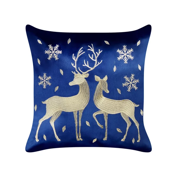 Set van 2 sierkussens MERINGUE Fluweel 45 x 45 cm Donkerblauw kerstmotief