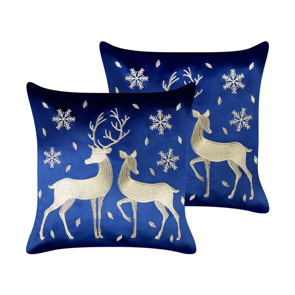 Set van 2 sierkussens MERINGUE Fluweel 45 x 45 cm Donkerblauw kerstmotief