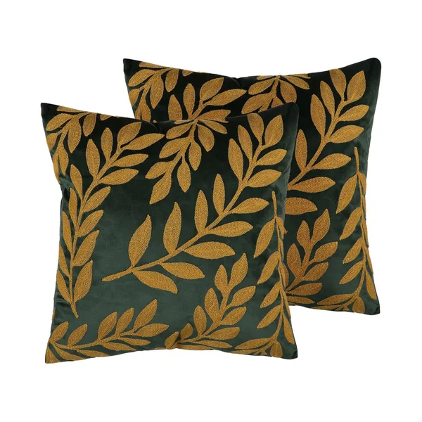 Set van 2 sierkussens MISTLETOE Fluweel 45 x 45 cm Groen Goud bladpatroon