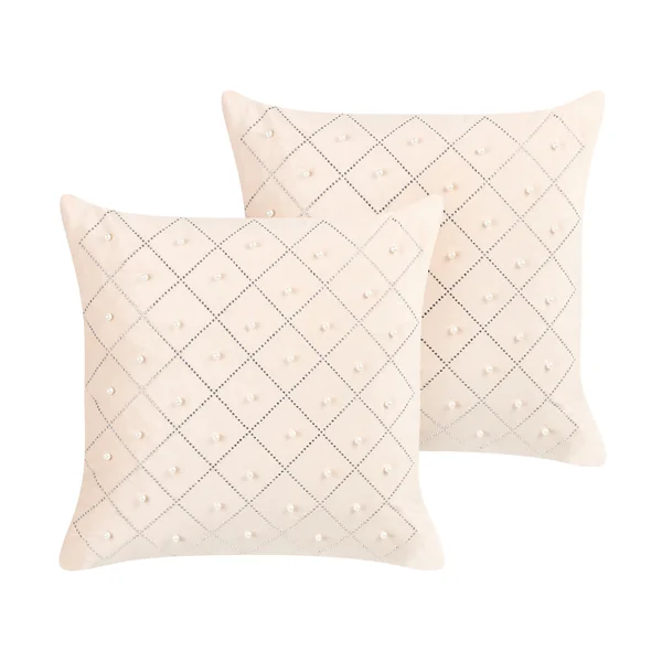 Set van 2 sierkussens YARROW Fluweel 45 x 45 cm Beige geometrisch patroon
