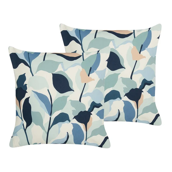 Set van 2 tuinkussens VEGLINO bladpatroon 45 x 45 cm Blauw