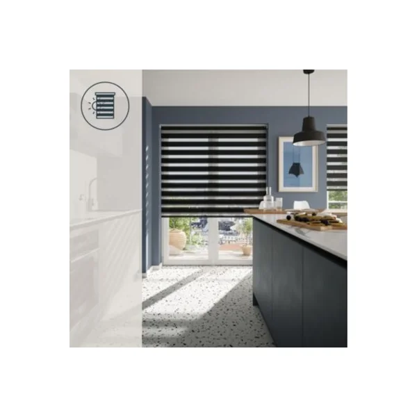 Store enrouleur jour / nuit sans perçage Elin 2 noir l.160 x H.240cm Goodhome