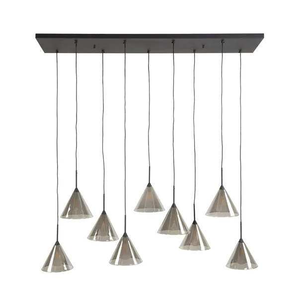 Suspension design en verre fumé 9 abat-jour coniques RALF