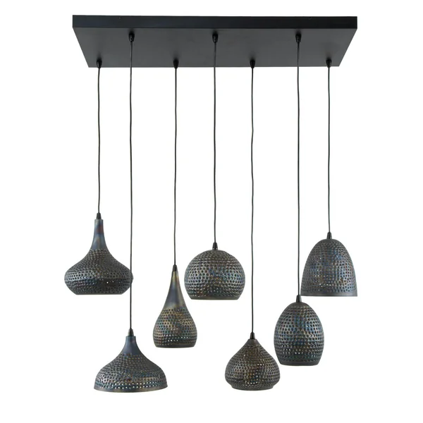 Suspension multiple 7 lampes en métal brun sombre JAVA